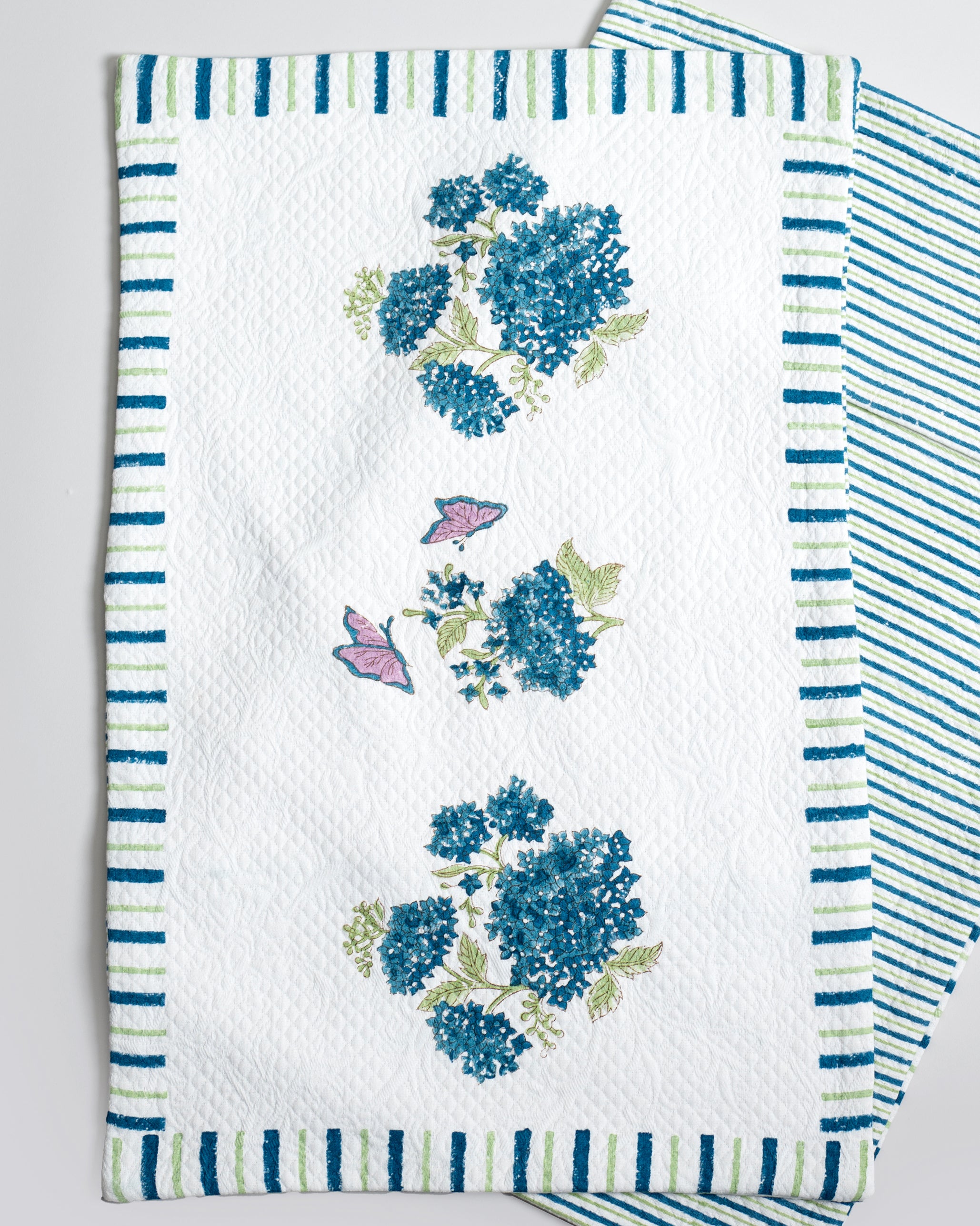 Whispering Hydrangea Blue Jacquard Bedcover-Pillow Cover Set