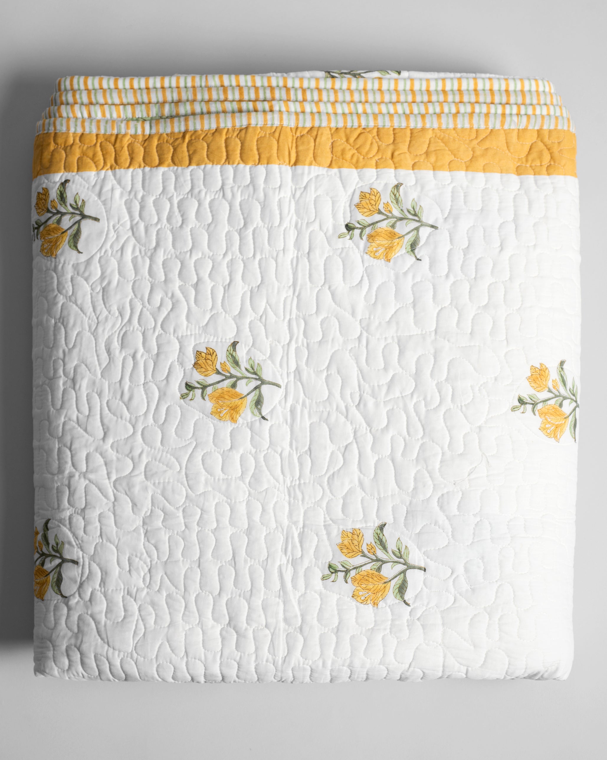 Bougainvillea Blooms Yellow Quilted Bedcover-Pillow Cover Set