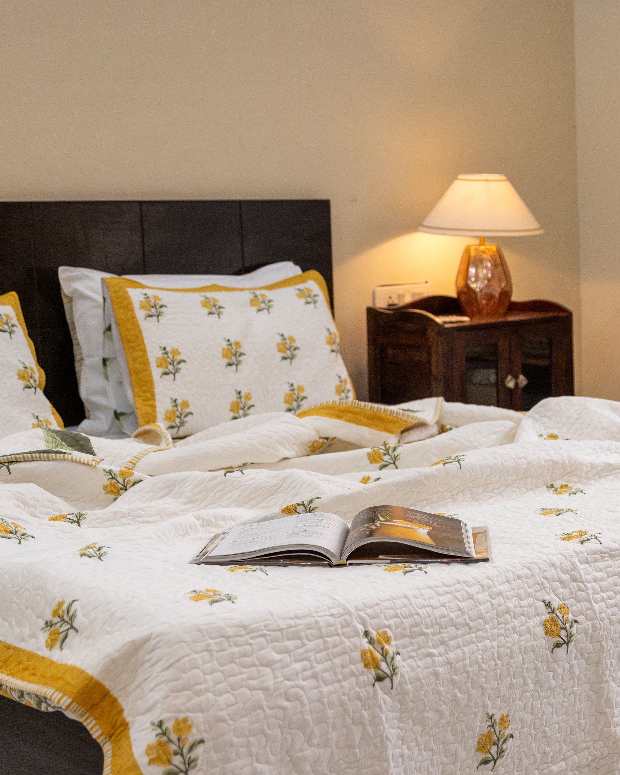 Bougainvillea Blooms Yellow Quilted Bedcover-Pillow Cover Set