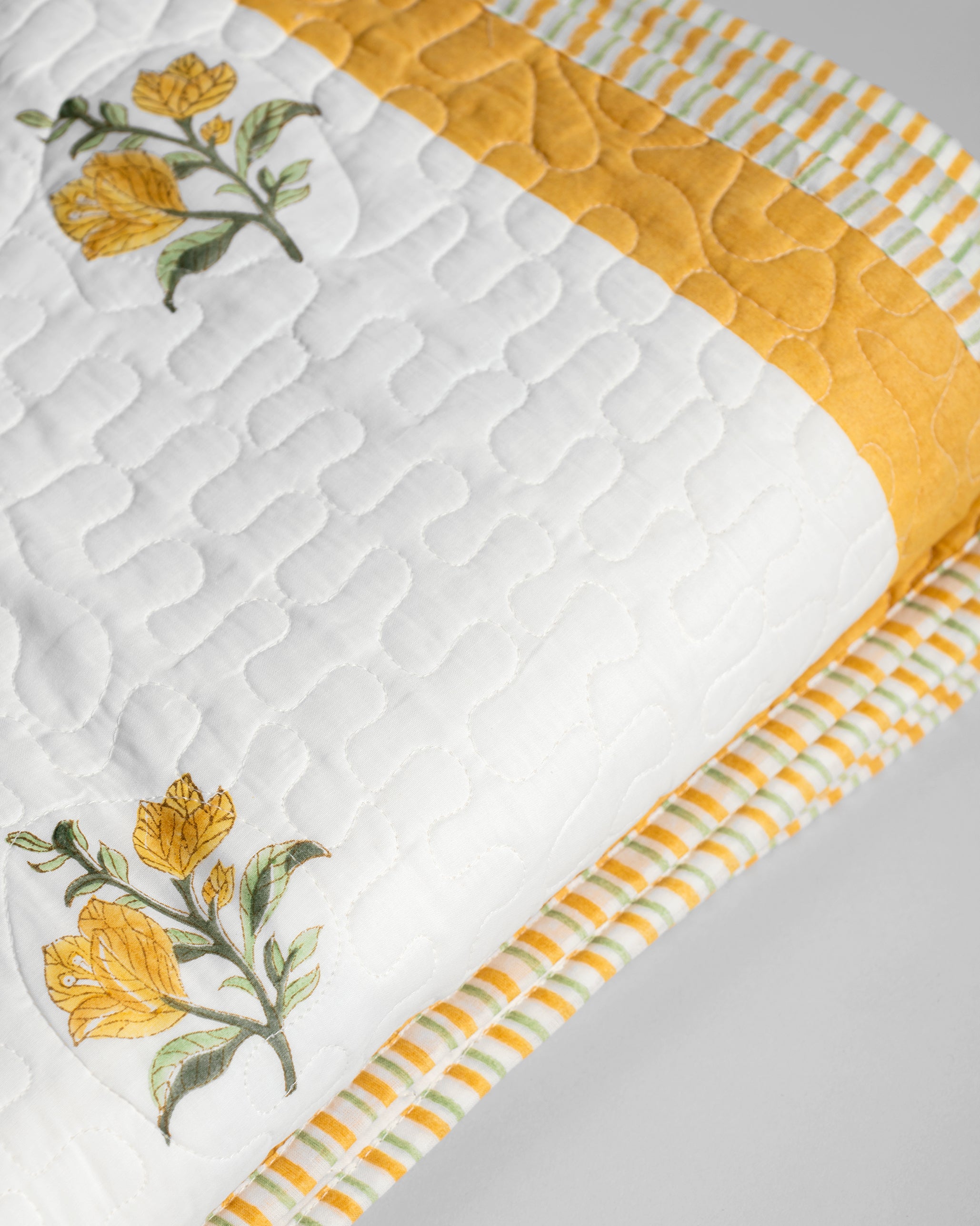 Bougainvillea Blooms Yellow Quilted Bedcover-Pillow Cover Set