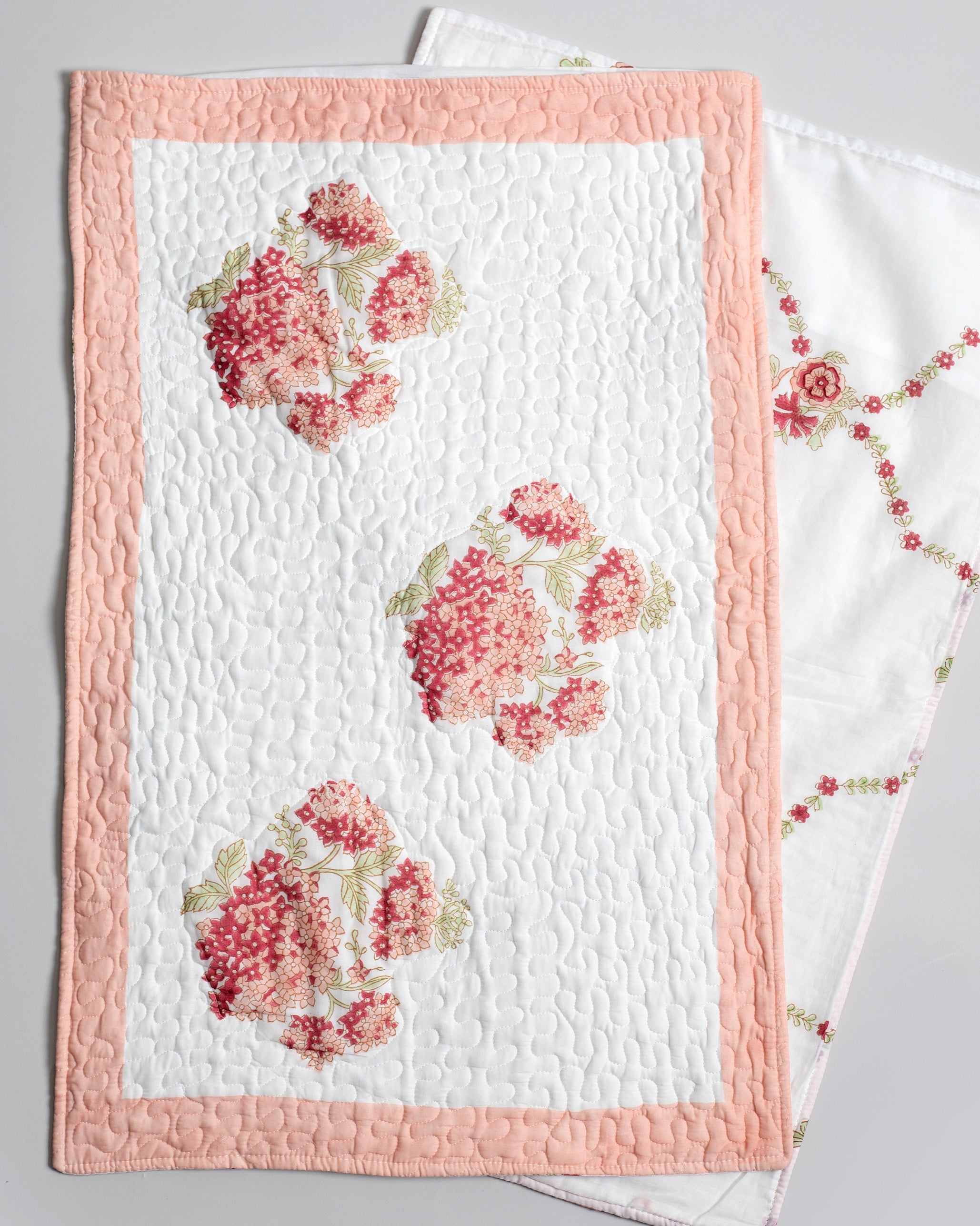 Whispering Hydrangea Pink Quilted Bedcover-Pillow Cover Set