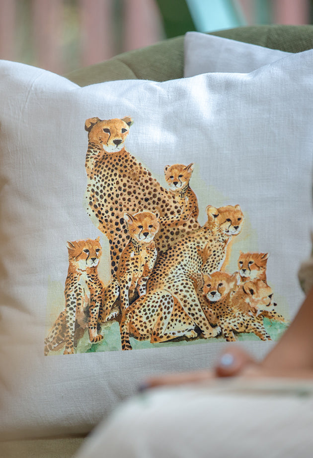 Family of Leopards Cushion Cover Rangbagh