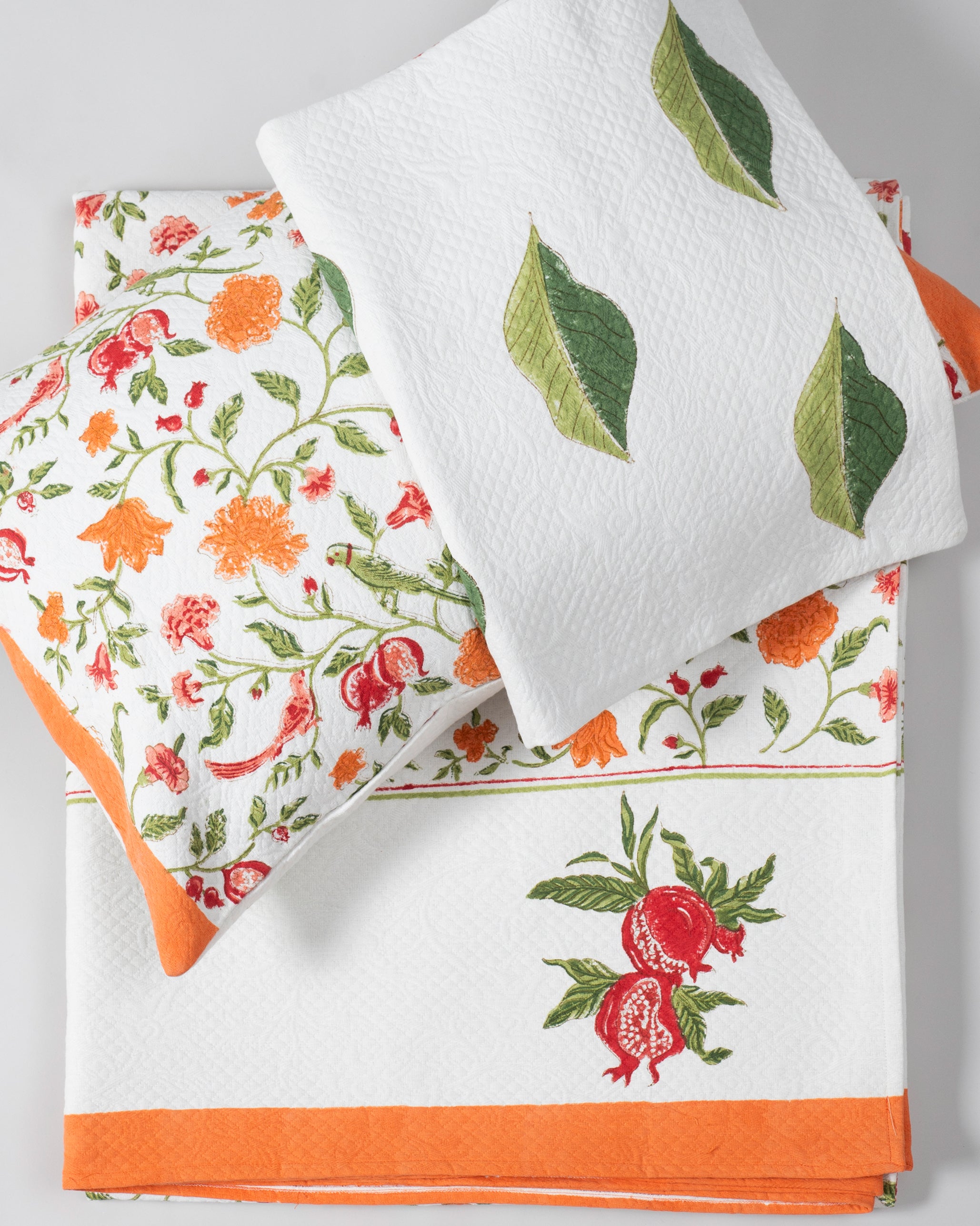 Orange Jaal Jacquard Bedcover-Pillow Cover Set